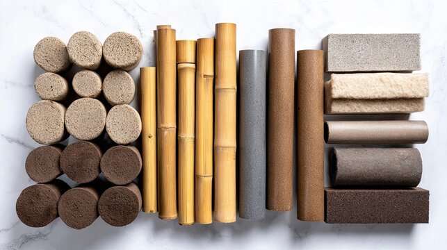 Sustainable Building Materials Arranged on a Surface for Eco-Friendly Construction Projects
