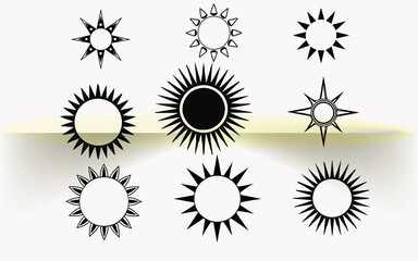 Black and White Sun Icons Bundle for Weather Apps, Logos & Web Design