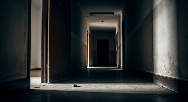 Creepy hallway in abandoned building