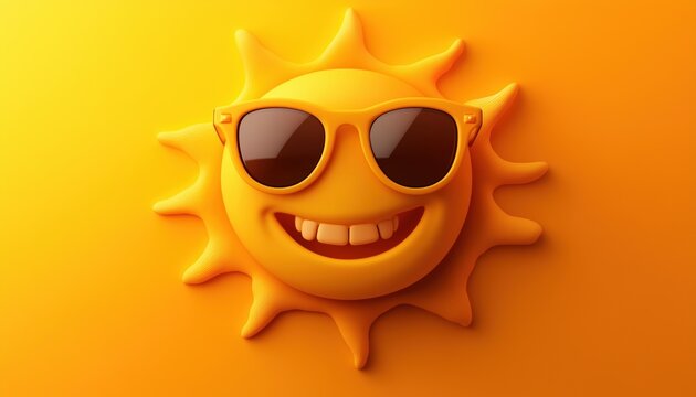 Happy Sun With Sunglasses And A Smiling Face Enjoying The Summer. A Cheerful Sun Wearing Shades And Grinning Happily On A Sunny Summer Day. - Powered by Adobe