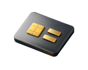 Gold microchip processor electronic component isolated on transparent background