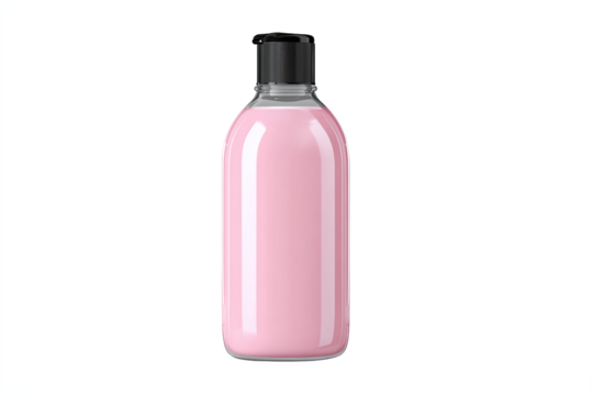 Pink Cosmetic Bottle with Black Flip-Top Cap, isolated on white transparent background