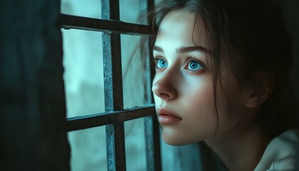 Desperate Young Woman Watching From Window Of Underground Cell: A Captive'S Tale Of Imprisonment And Hopelessness