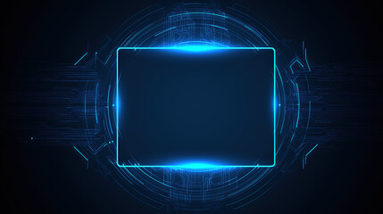 Abstract Futuristic Technology Background with Blue Neon Frame and Digital HUD Interface &ndash; Circuit Board Design and Cyber Tech Light Portal Vector Illustration
