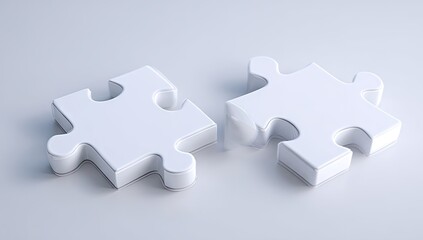 Obraz premium Two white puzzle pieces, slightly separated, on a light gray surface (1)