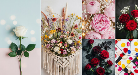 Bouquet of mixed flowers with pink peonies, dry grass, and berries