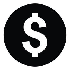Bold dollar sign symbol centered inside a solid black circle icon representing finance and currency silhouette