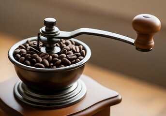 Coffee beans in a manual grinder
