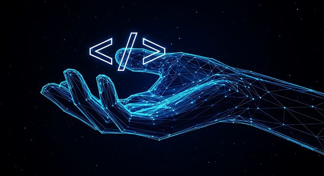 Digital Hand Presenting Code Tags Programming and Software Development