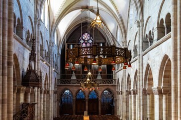 Interior of the Basel Cathedral (Munster), built between the years 1019 and 1500 in the Romantic and Gothic styles.