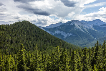 Scenic View of Forested Mountains in Kananaskis Country, Alberta