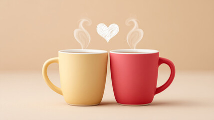 Two mugs clinking for celebration and friendship in warm atmosphere