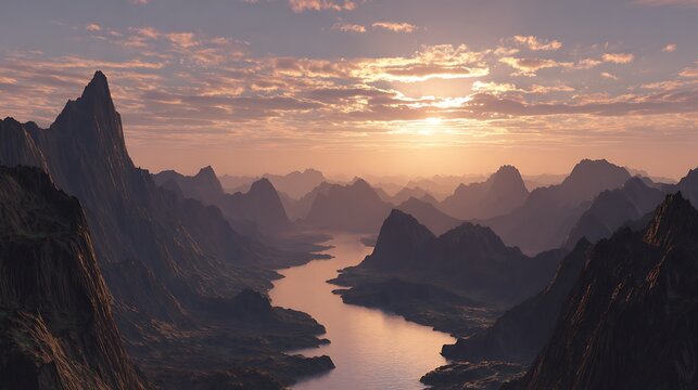 Golden sunset light over rugged mountain wallpaper images