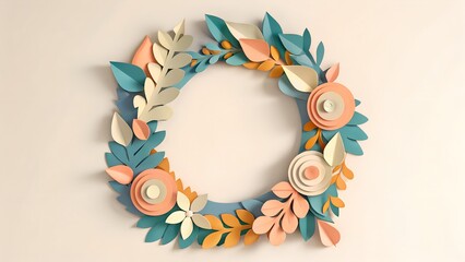 vibrant handmade paper flower wreath with pastel tones