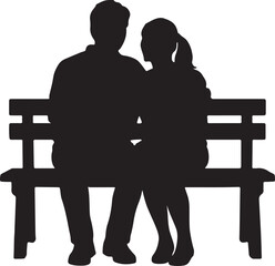 Naklejka premium Black silhouette of a couple sitting close together on a park bench vector