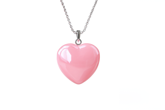 Pink Heart Pendant on Silver Chain, Isolated on White Transparent Background