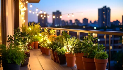 Fototapeta premium City Balcony Garden Sunset Lights.