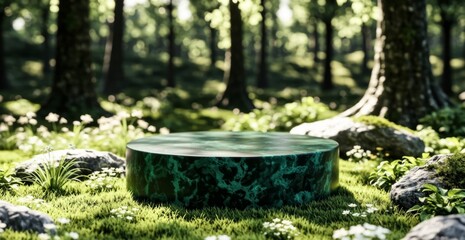 Fototapeta premium Green podium on the natural background