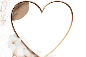 Elegant Heart-shaped Rose Gold Frame with White Flowers isolated on white transparent background