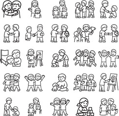 Fototapeta na wymiar Diverse group of children sharing and playing together in various activities vector