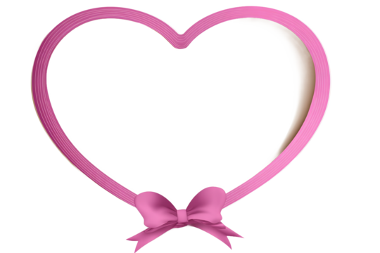 Pink Heart Shape Frame with Bow, isolated on white transparent background