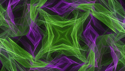 Kaleidoscopic Fusion Abstract Pattern of Green and Purple Waves