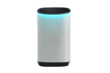 Modern Smart Home Device with Blue Light, Air Purifier or Speaker isolated on white transparent background