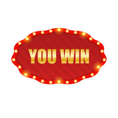 Retro lightbox frame. Casino club winner sign. Vintage glowing bulb banner. Light frame border in cartoon style. Vector EPS 10