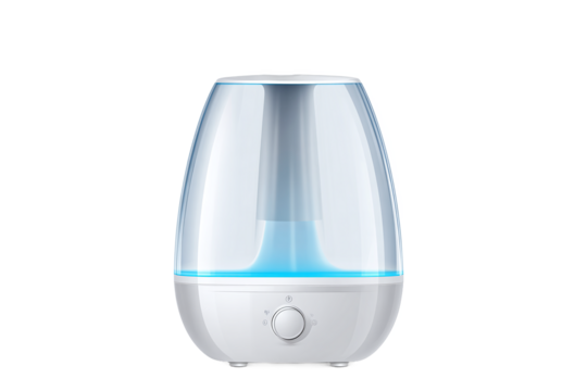 Modern ultrasonic humidifier with cool mist, isolated on white transparent background