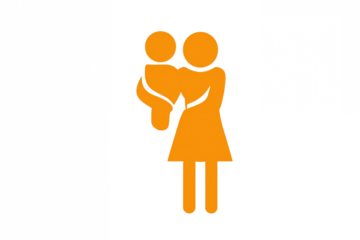 Orange mother and baby icon, isolated on white transparent background