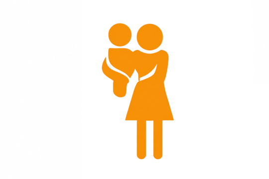 Orange mother and baby icon, isolated on white transparent background