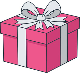 Obraz premium Bright pink gift box with white ribbon and bow, ready for celebration or surprise