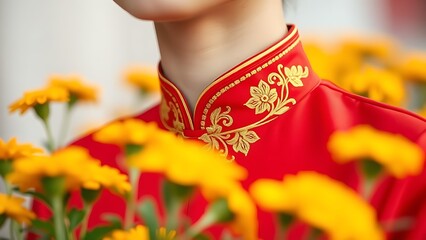 Ao dai collar with golden embroidery, showcasing Vietnam National Day's elegant cultural attire.