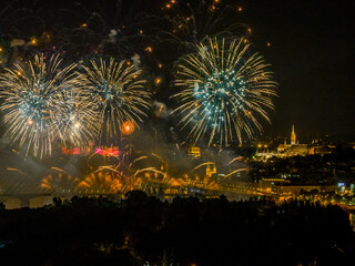 Hungary - Budapest - National holiday on August 20th with fireworks over the Danube