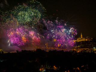 Hungary - Budapest - National holiday on August 20th with fireworks over the Danube