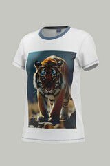 Tiger print on a shirt .