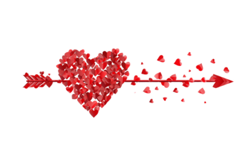 Love Heart with Cupid's Arrow and Scattering Hearts, isolated on white transparent background