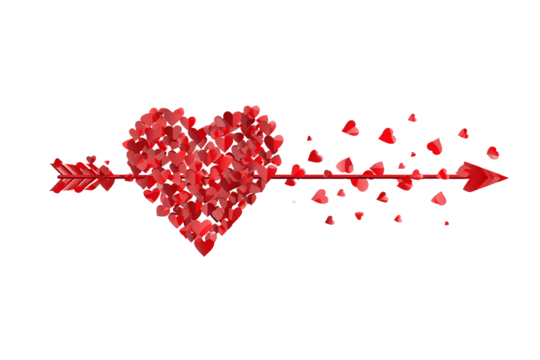 Love Heart with Cupid's Arrow and Scattering Hearts, isolated on white transparent background