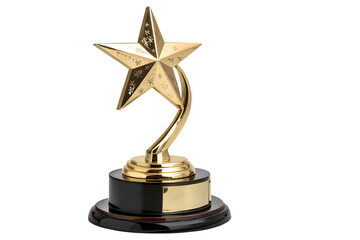 Golden star award trophy, a symbol of excellence and recognition, elegantly designed with a polished base, representing achievement and victory in any endeavor