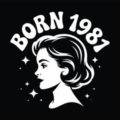 Print Born 1981 retro woman silhouette
