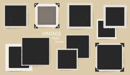 Photo frames vector set. Vintage photo framings. Photos with ornament borders. Retro frames collection.