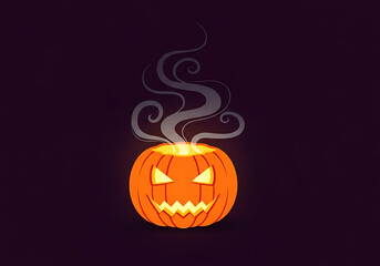 Cartoon jack-o'-lantern with smoke on dark background