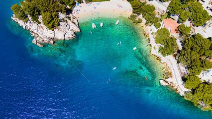 Drone Photo of Medvidina Cave and Adriatic Cove near Brela, Croatia