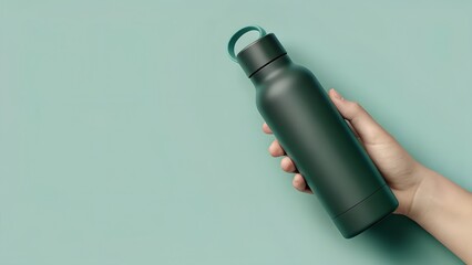 sleek green insulated water bottle held in hand
