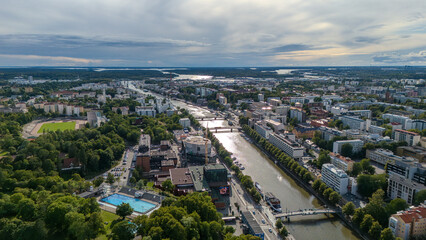 Summer Panorama of Turku with Aurajoki River, Finland