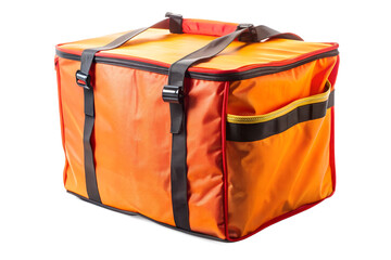 Orange insulated delivery bag for food, pizza, and takeaway isolated on transparent background is perfect for restaurants