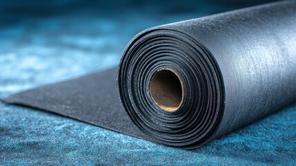 Ultra quality image of roll of EPDM Ethylene Propylene Diene Terpolymer Material Laying on a Roof. Modern Roofing Materials.