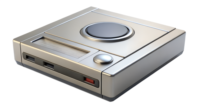 Retro game console isolated on transparent background, a vintage video player for electronic entertainment and digital multimedia