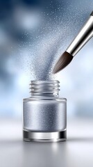 Obraz premium Macro brush applying glitter from a jar in a luxury commercial setting