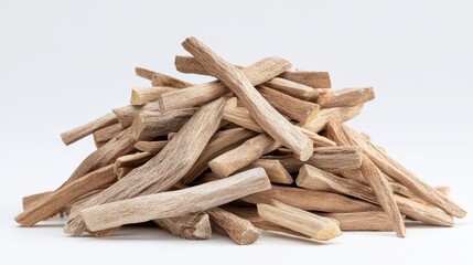 Ultra quality image of white sandalwood pile isolated on white background.